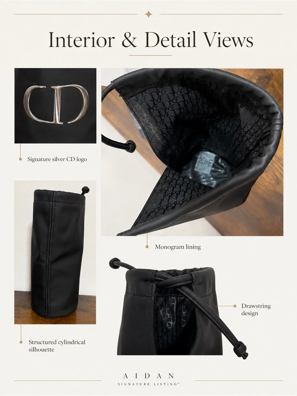 Dior Black CD Drawstring Beauty Pouch Cosmetic Bag